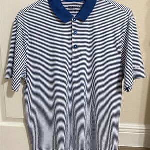 Nike Blue and White Striped Polo Shirt